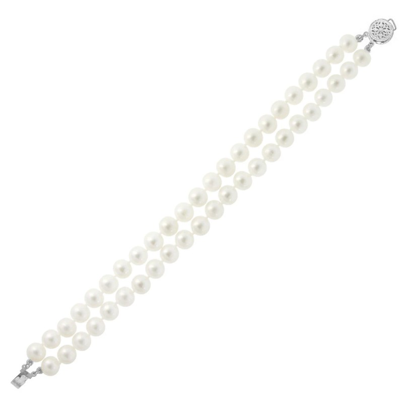 Βραχιόλι με Κ14 λευκόχρυσο κούμπωμα μαργαριτάρια 7,0-7,5mm - W121655